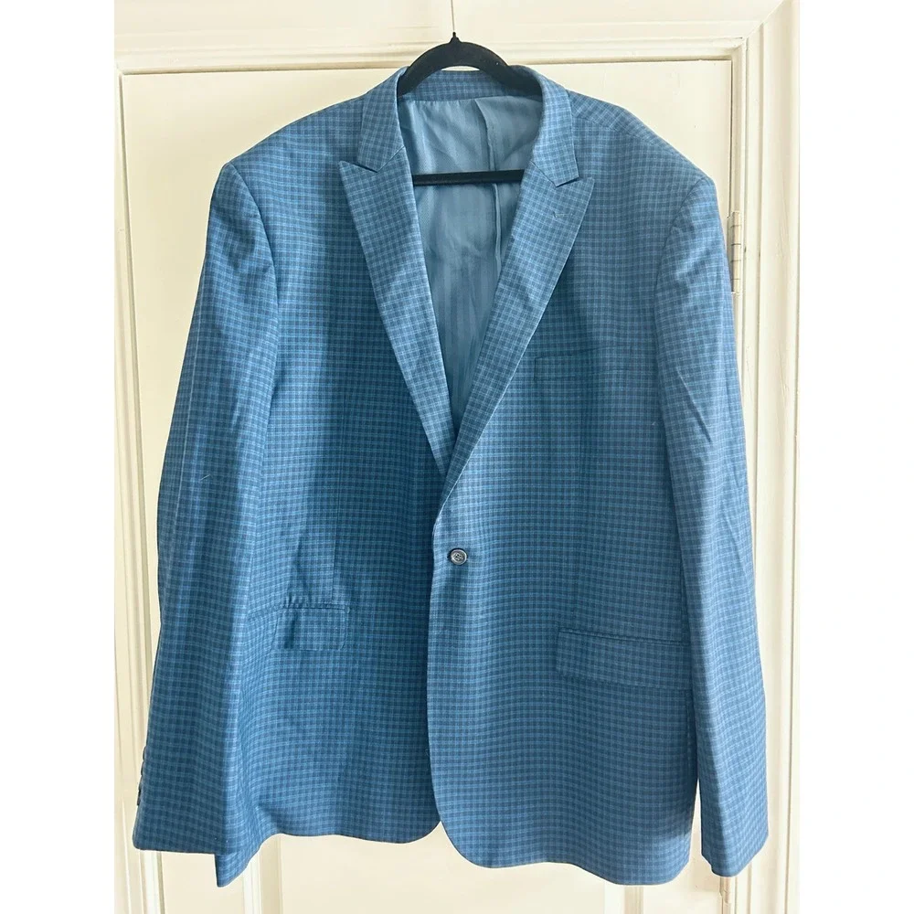 Lorenzo Bruno Mens Blue Micro Check Blazer Jacket Super 150 Size‎ 52L